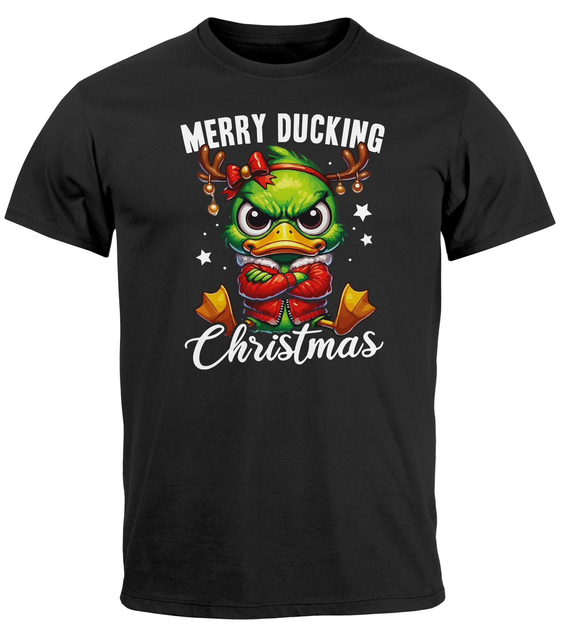 Print-Shirt Herren T-Shirt Weihnachten Lustig Merry Ducking Christmas Ente