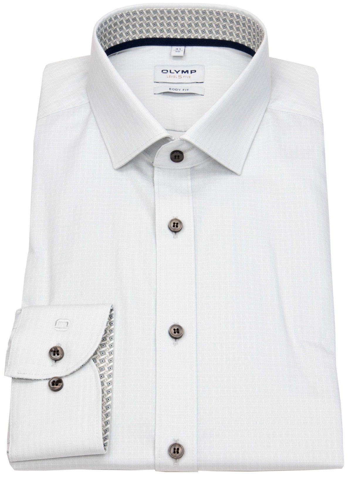 OLYMP Langarmhemd Level 5 stark tailliert Kentkragen Kontrastknöpfe 61 | Businesshemden