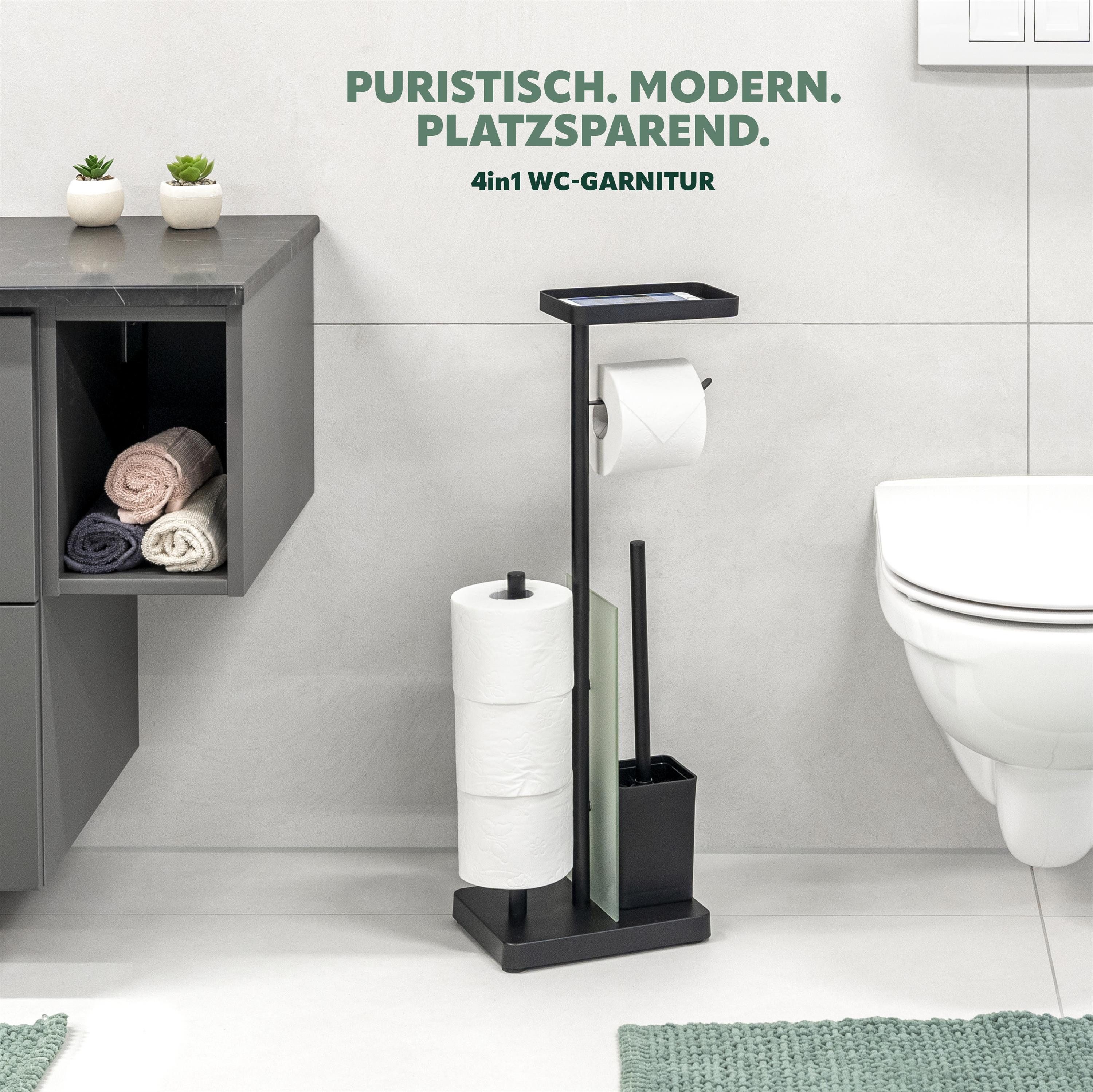 eluno WC-Garnitur 4in1, WC-Bürste, Rollenhalter schwarz oder weiß, (1-tlg)