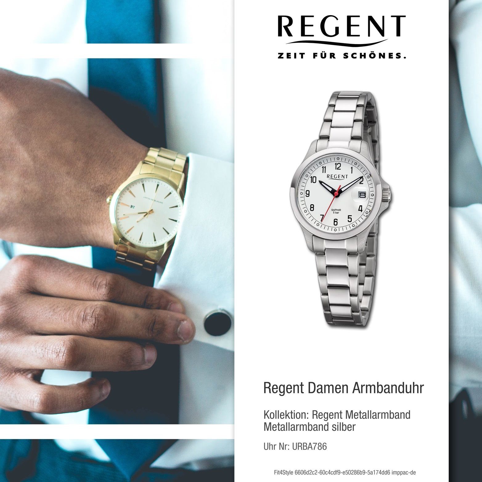 Regent Quarzuhr Regent Damen Armbanduhr groß Gehäuse, 29mm) Damenuhr Analog, extra rundes Metallarmband silber, (ca