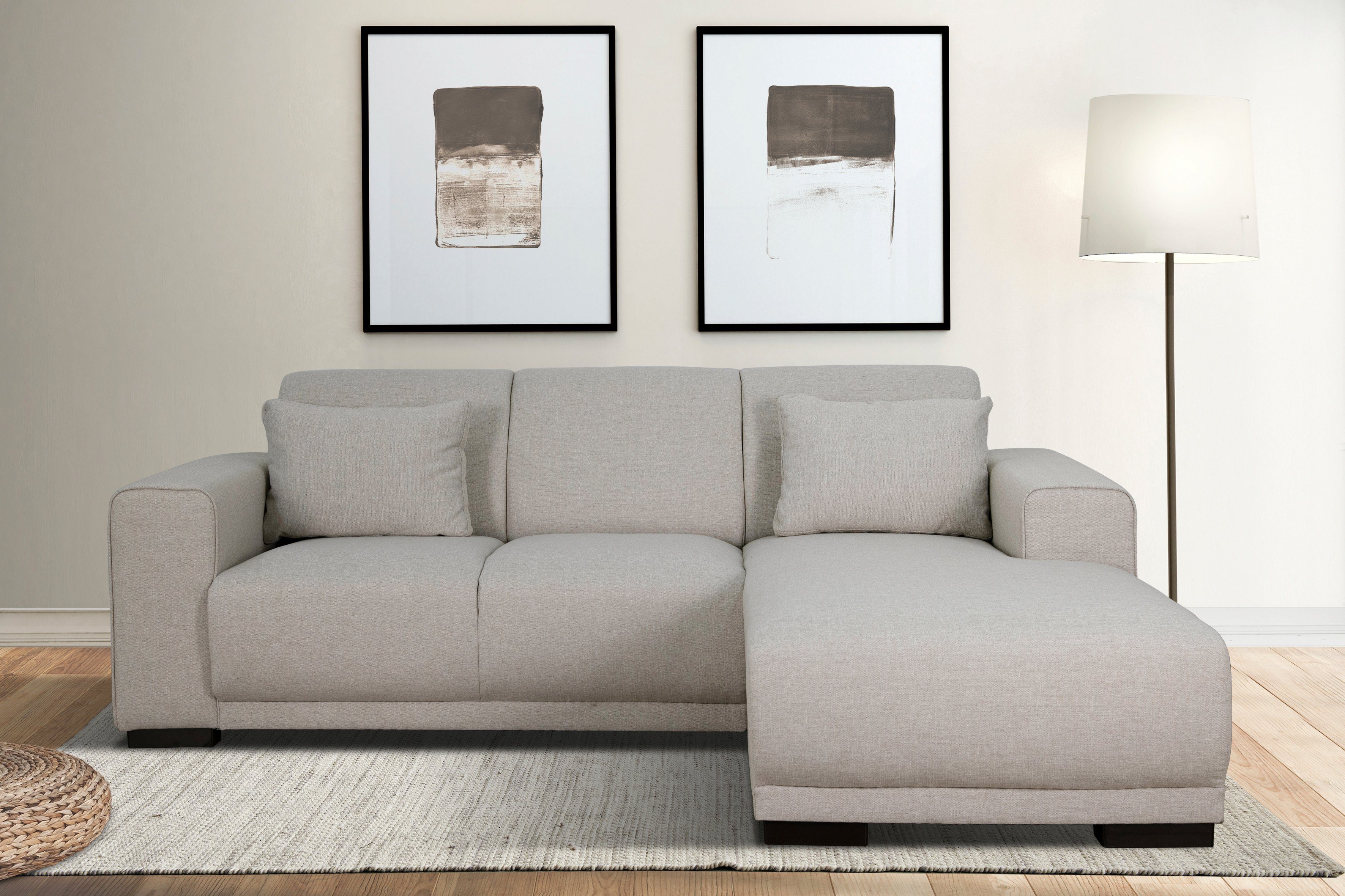 Home affaire Ecksofa BORNHOLM L-Form mit Recamiere, Maße B/T/H: 234/162/85 cm, Recamiere links oder rechts bestellbar, Wellenfederung, inkl. 2 Kissen