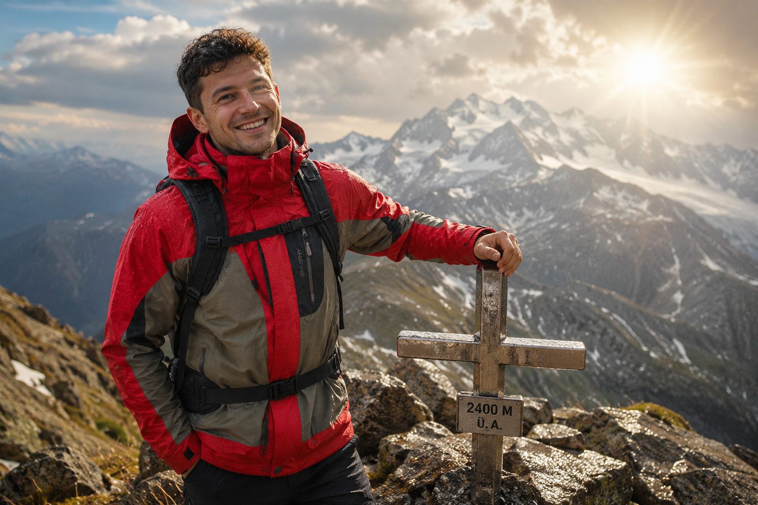 Husky Outdoorjacke LIVAST Herren Regenjacke Wanderjacke Trekking robust rot oliv Gr. L abnehmbare Kapuze
