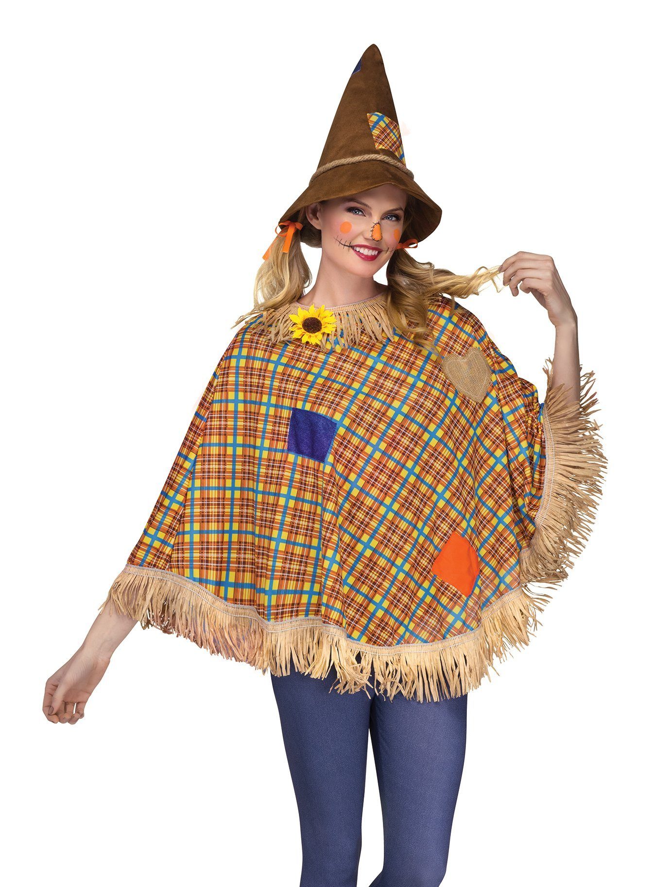 Fun World Kostüm Vogelscheuche Poncho - Fasching Halloween Kostüm U, Leichter Überwurf für freundliche Vogelscheuchen