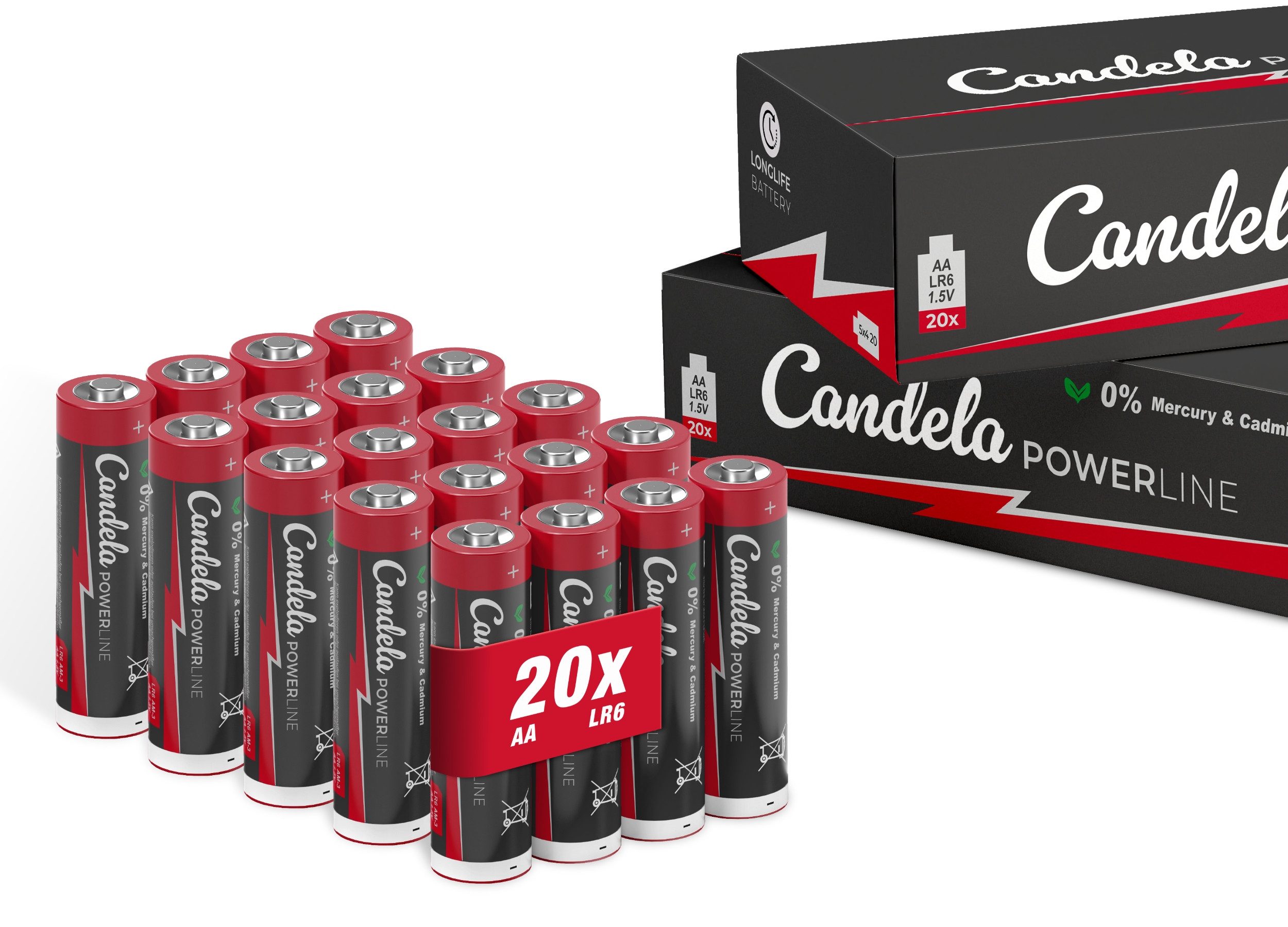 LC Home Candela Powerline Batterien AA 20er Pack, 1,5V LR6 Batterie Batterie, LR06, 1,5V