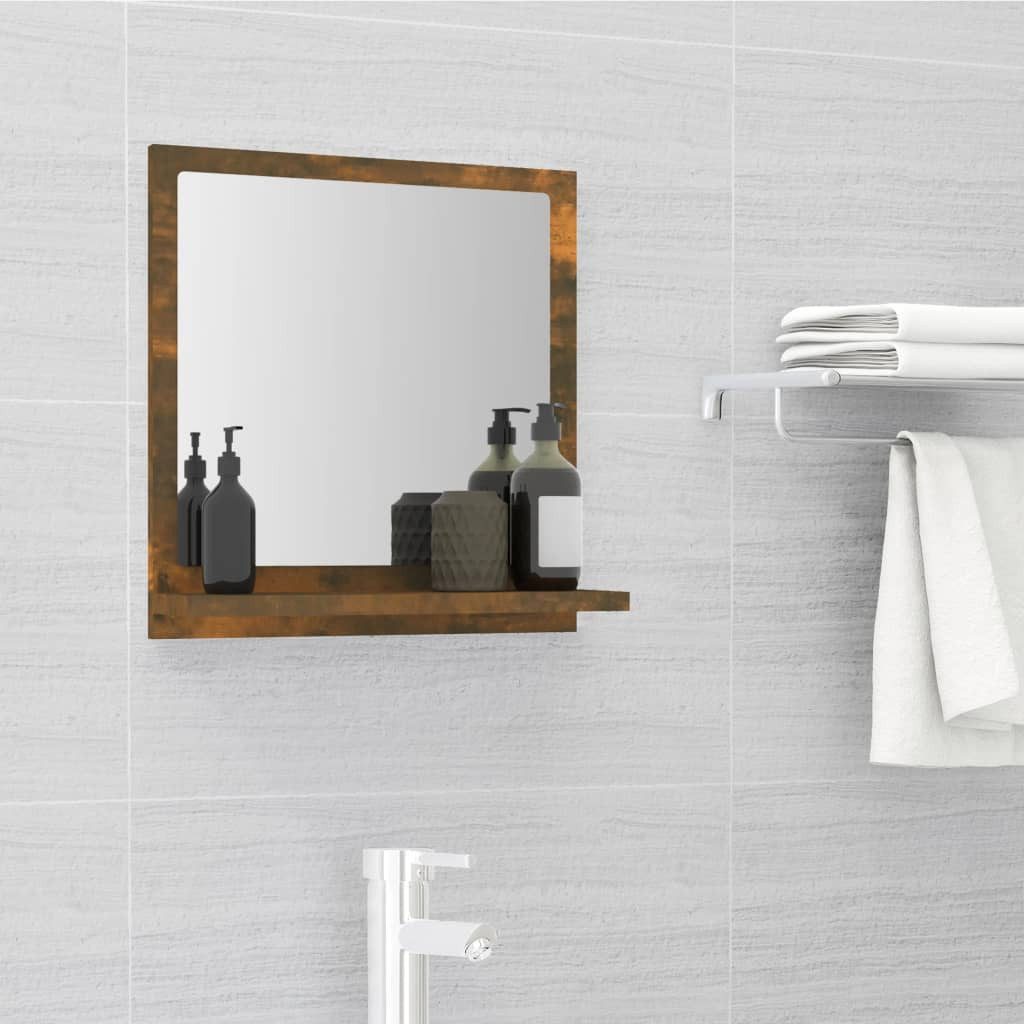 furnicato Wandspiegel mit Ablage 40 x 10,5 x 37 cm Räuchereiche, Massivholz (1-St), Feuchtigkeitsbeständiges Badregal mit Ablage für das Badezimmer
