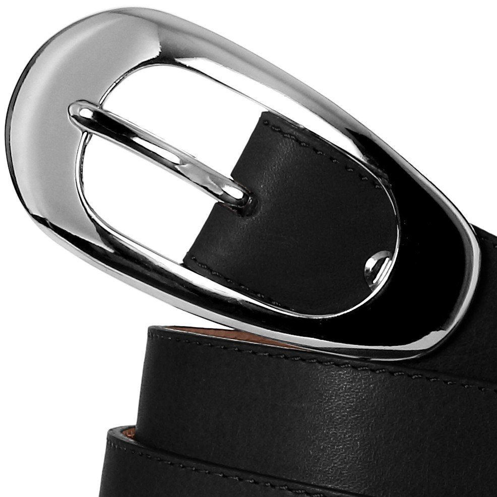 Damengürtel mit eleganter großer Caspar Silberschnalle Ledergürtel schwarz GU236