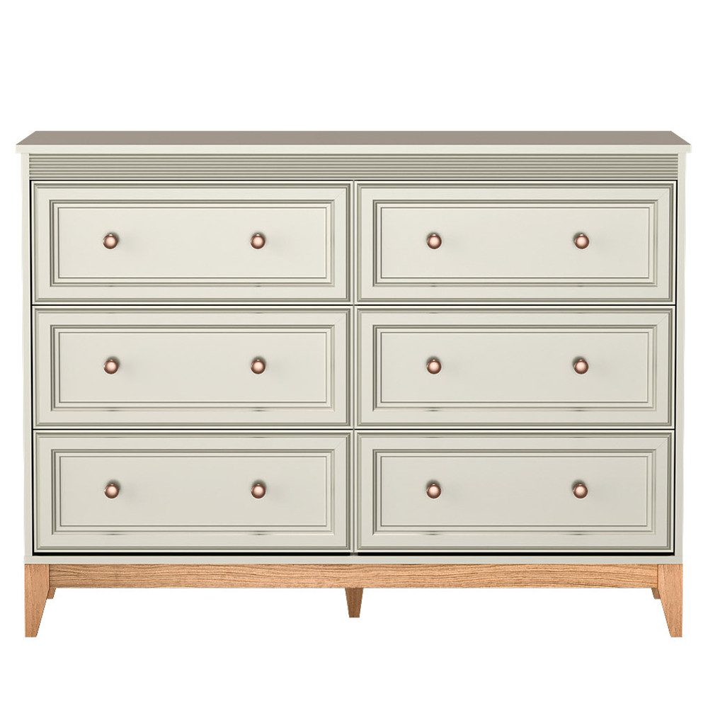 Lomadox Kommode WILNA-161, Beige, 135,5 cm breit, feine Profilfräsung, Massivholz Füße, Softclose