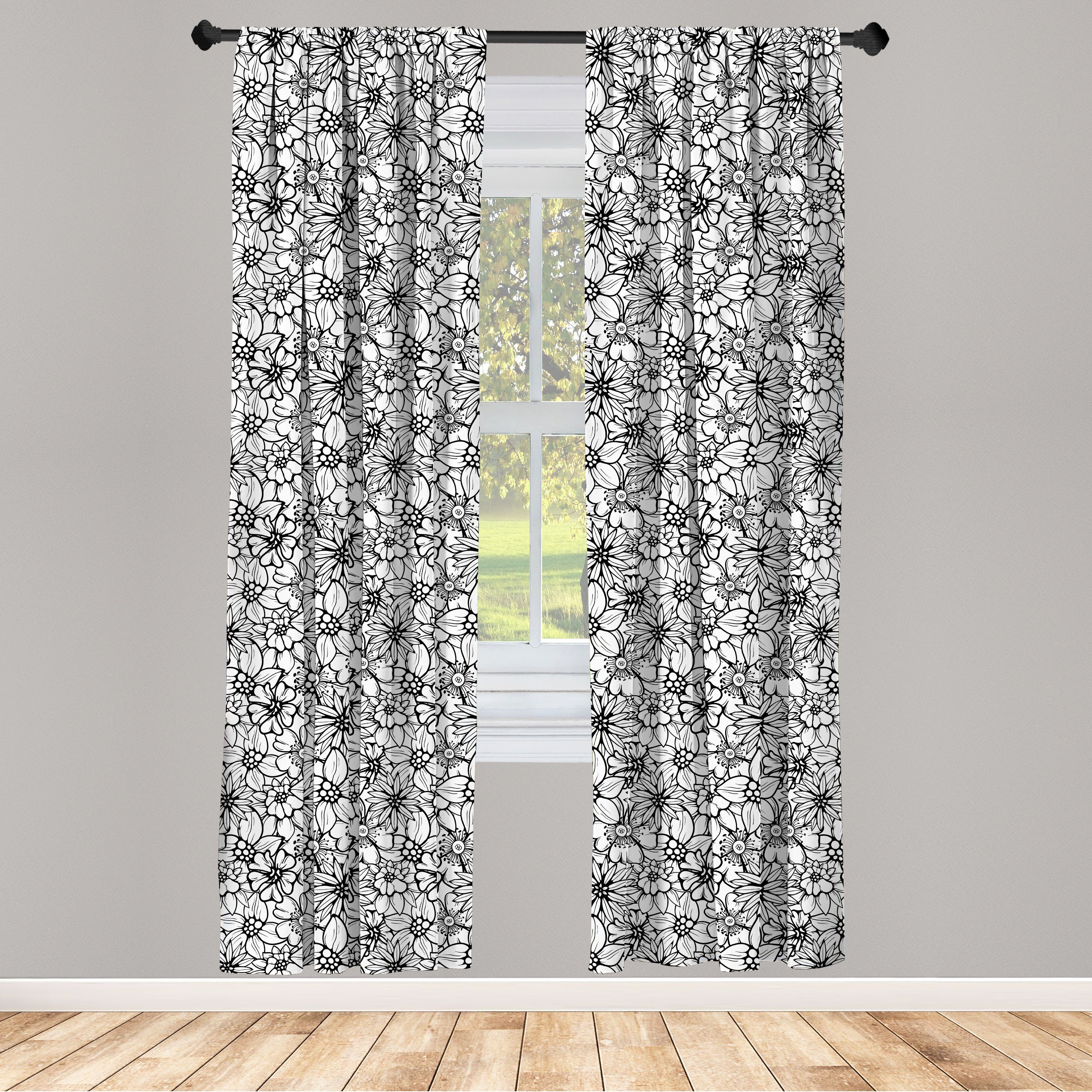 Gardine Vorhang für Wohnzimmer Schlafzimmer Dekor, Abakuhaus, Microfaser, Blumenweinlese Cartoon-Stil Petals