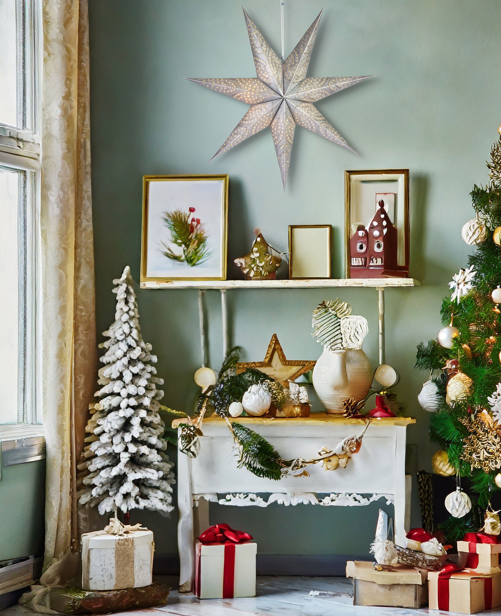 BRUBAKER Dekostern 60 cm Papier Weihnachtsstern zum Aufhängen - Fenster Adv günstig online kaufen