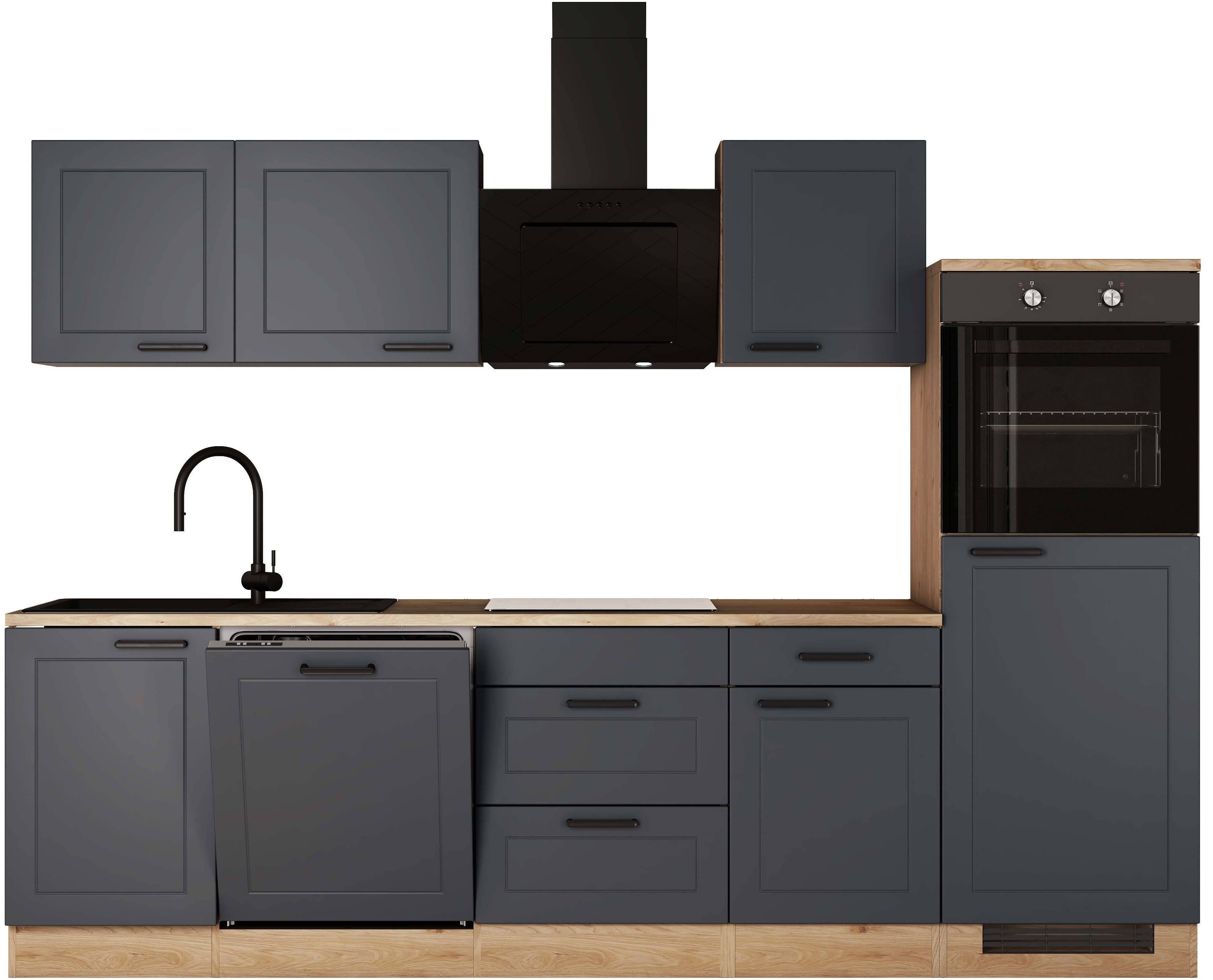 Flex-Well Küche ROMEO & JULIA, im Landhaus-Stil, Breite 280 cm, wahlweise mit E-Geräten und Spüle in edelstahl oder schwarz