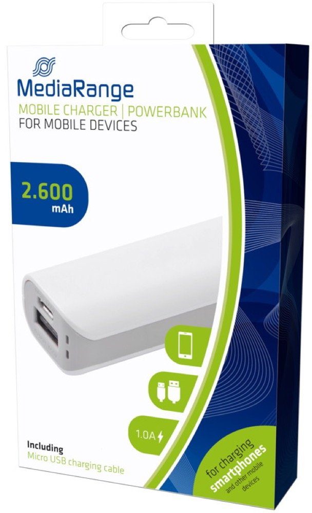 Mediarange mobile Ladestation 2600 mAh Ladegerät USB OUT weiß Powerbank