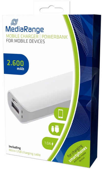 Mediarange mobile Ladestation 2600 mAh Ladegerät USB OUT weiß Powerbank