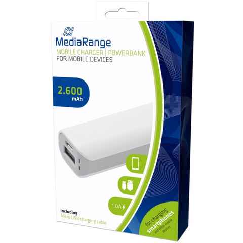 Mediarange mobile Ladestation 2600 mAh Ladegerät USB OUT weiß Powerbank