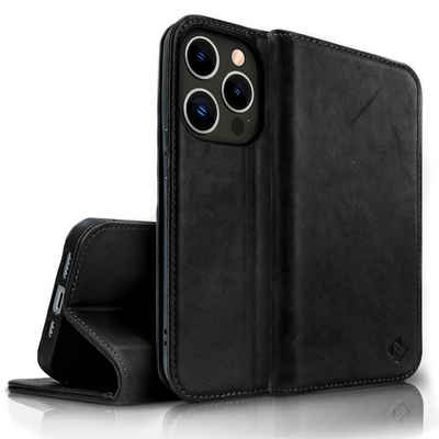 Nalia Flip Case Apple iPhone 14 Pro, Echt Leder Flip Case Hülle / Magnetverschluss / Premium Leather Case
