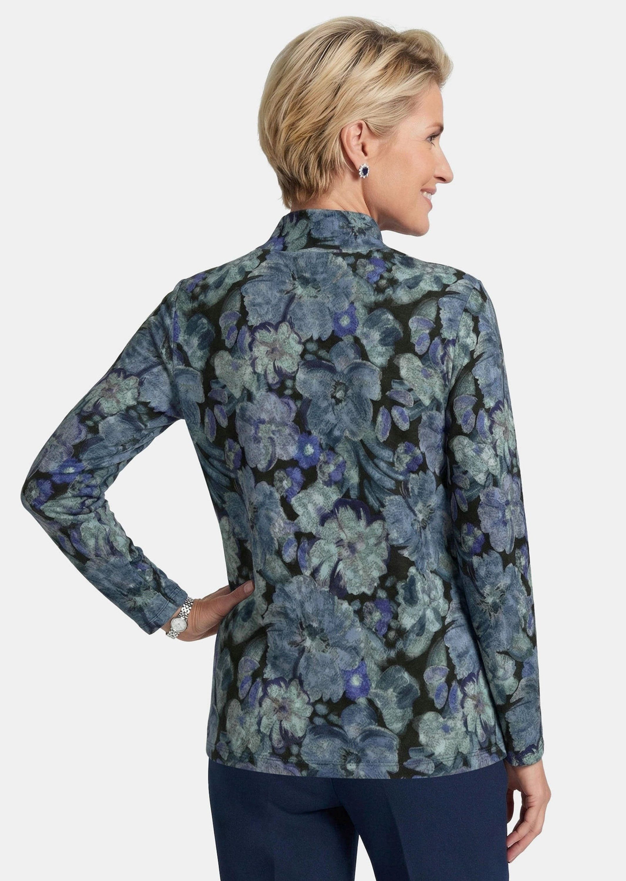 GOLDNER Print-Shirt Langarmshirt mit Blumen Fein strukturiertes Jerseyshirt mit Stehkragen