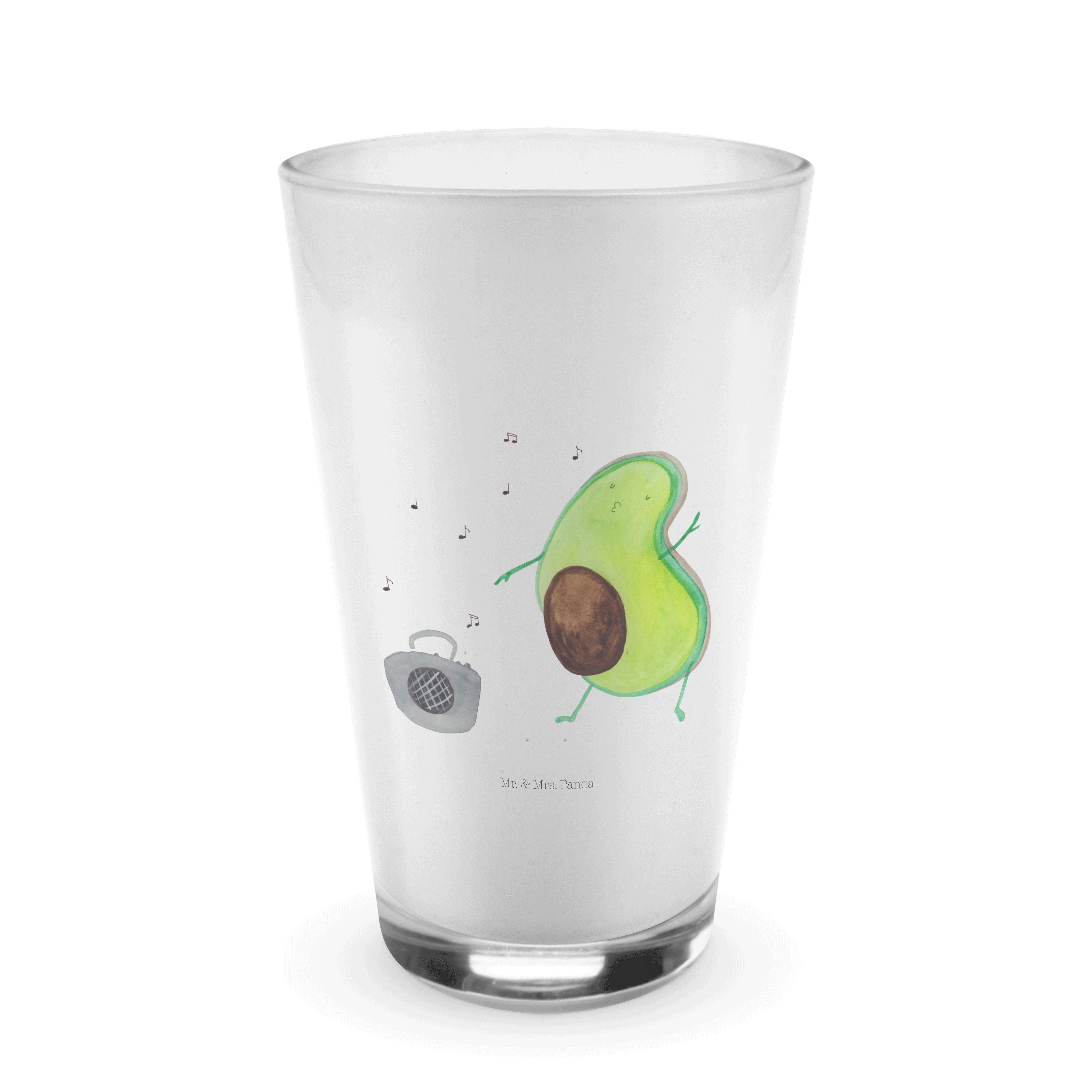 Mr. & Mrs. Panda Glas Avocado Tanzen - Transparent - Geschenk, Feier, Cappuccino Glas, Sing, Premium Glas, Edles Matt-Design