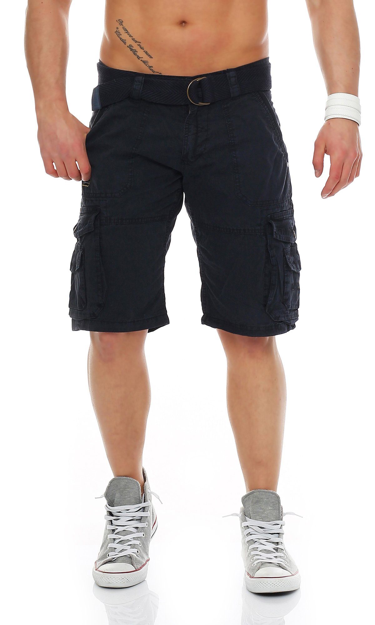 unifarben Gürtel) (mit Navy Hose, Norway Shorts kurze Herren Geographical Cargoshorts Shorts, abnehmbarem PARACHUTE