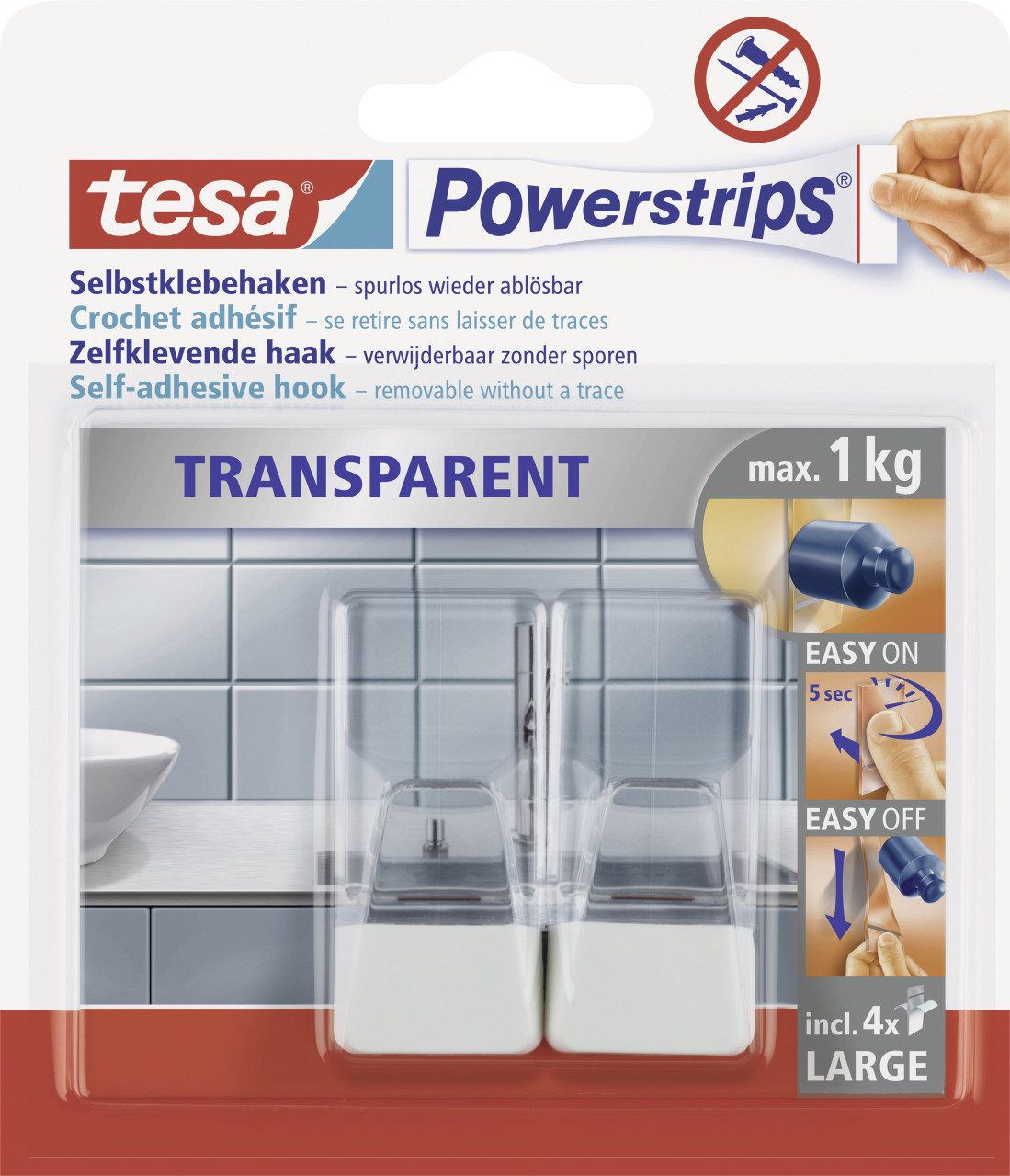 tesa Klebehaken tesa Powerstrips Haken Large transparent-weiß
