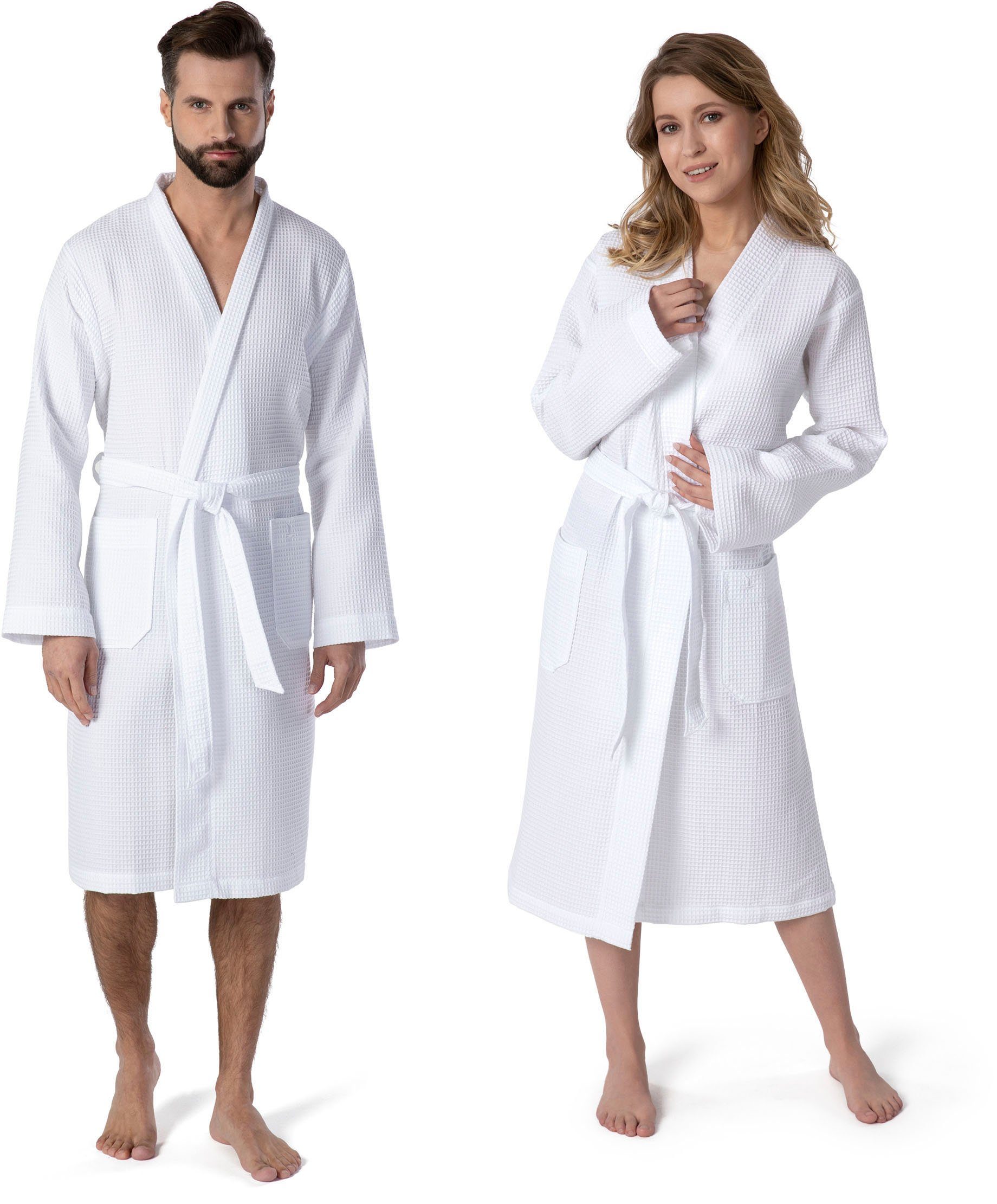 Möve Kimono Homewear, Kurzform, Piqué, Kimono-Kragen, Gürtel, Piquée-Oberfläche weiß