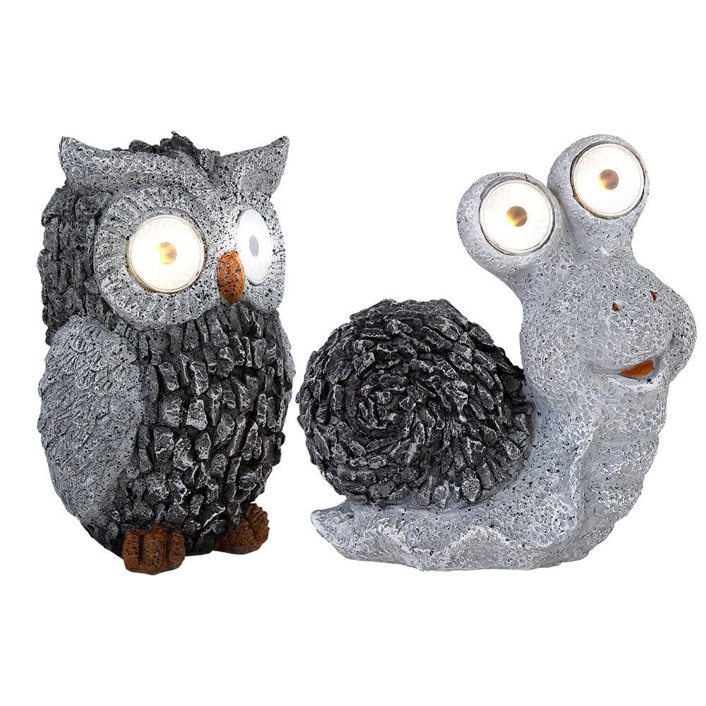 GLOBO LIGHTING LED Dekofigur, LED-Leuchtmittel fest verbaut, Warmweiß, Solar Gartenskulptur für Außen Gartendeko Schnecke Eule