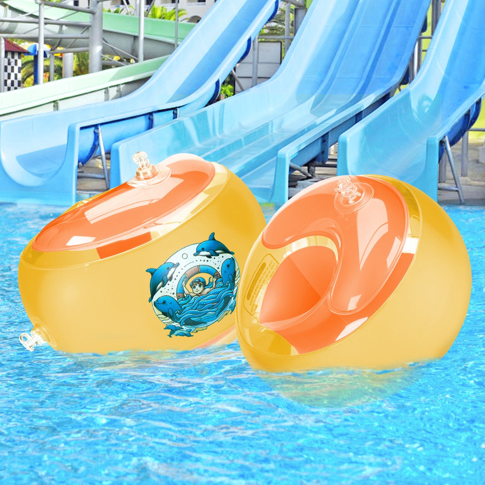 Homewit Schwimmhilfe 1 Paar, Schwimmflügel, mit 3 Luftkammern, für Kinder von 1-4 Jahren (2-tlg), Schwimm-Armbänder, Delphin-Muster