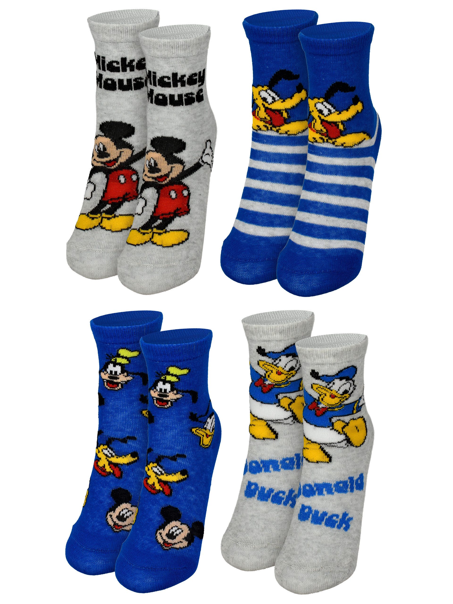 United Labels® Socken Mickey Mouse, Donald Duck & Pluto Socken Sneaker Söckchen 4er Pack Originallizenz