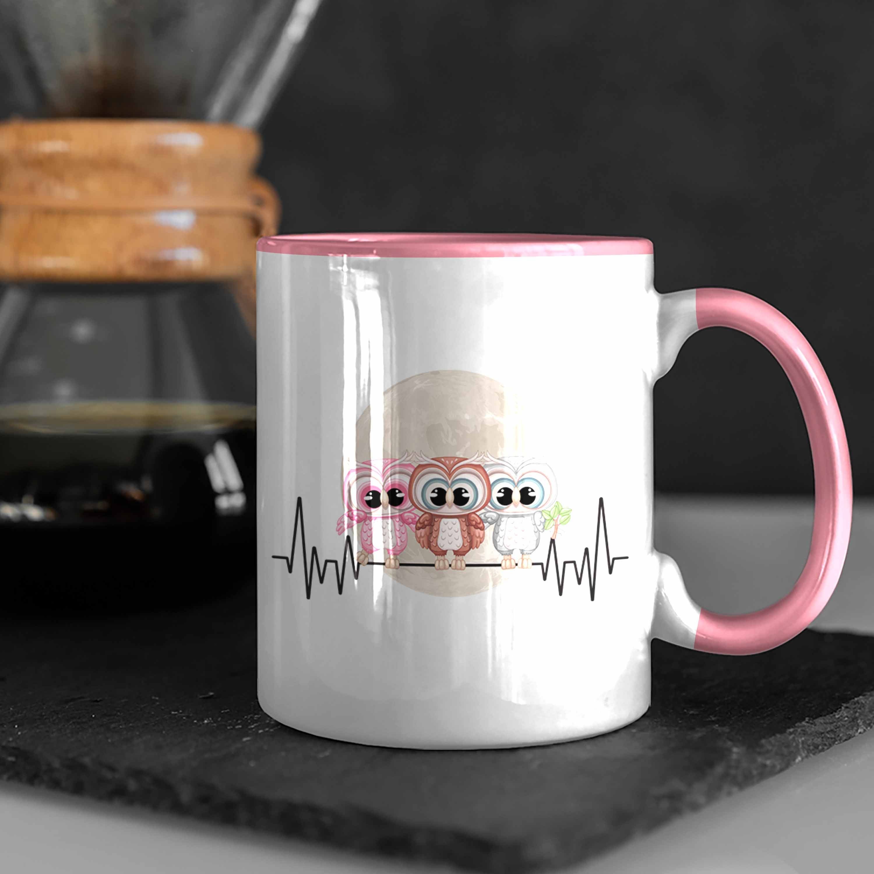 für Tasse Trendation Hobby Gesc Eulen-Fans - Eulen Rosa Geschenk Trendation Tasse Herzschlag