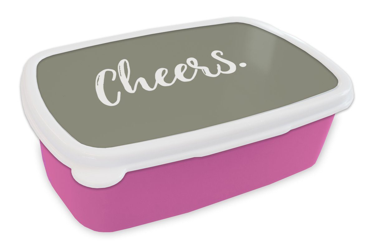 MuchoWow Lunchbox Zitate rosa Mädchen, Brotbox Brotdose - - (2-tlg), Erwachsene, Trinken, Prost - Kunststoff, Snackbox, für Kunststoff Kinder, Sprichwörter
