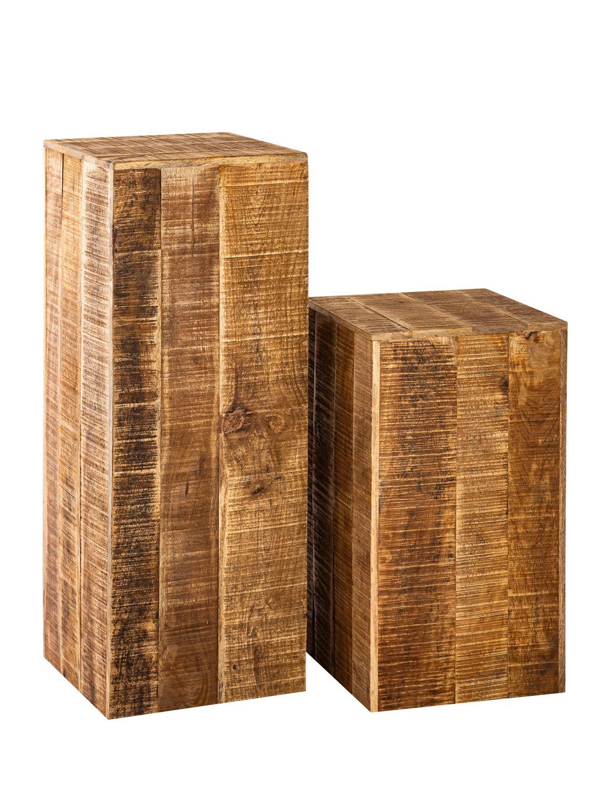 Blumenhocker Blumensäule Set 27x27cm 2 Stück Blumen Hocker Holz Mango Pflanzenständ