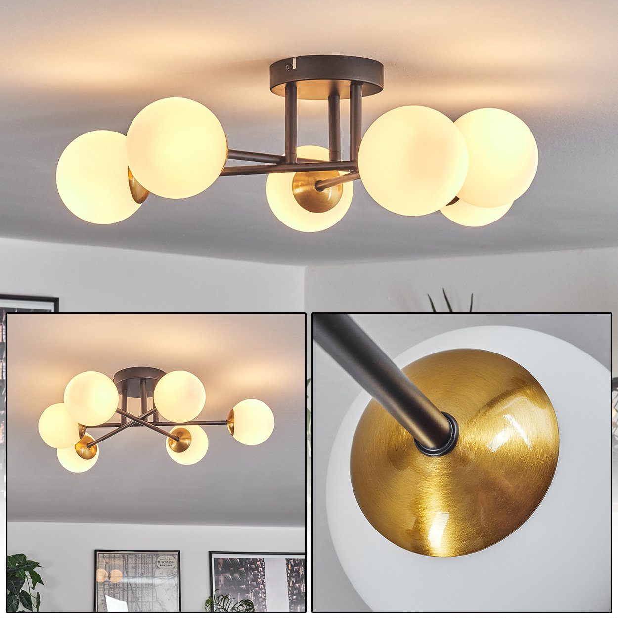 hofstein Deckenleuchte Deckenlampe aus Metall/Glas in günstig online kaufen