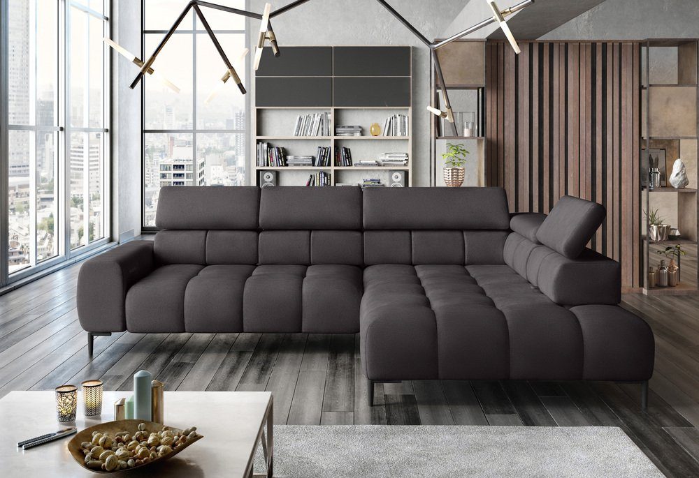 Stylefy Ecksofa Plazetti, L-Form, Eckcouch, mane links oder rechts bestellbar, mit Relaxfunktion, inklusive Rückenteil-, Kopfteil- und elektrischer Sitztiefenverstellung, Modern Design