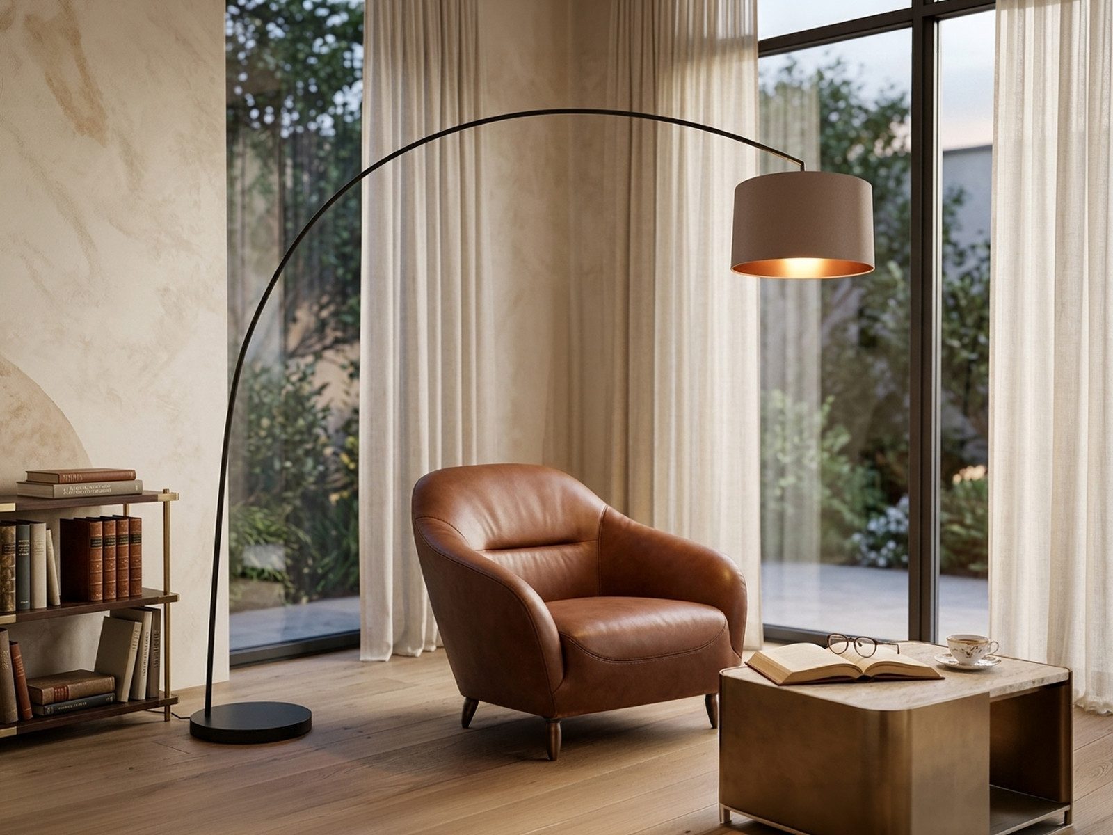 TRIO Leuchten LED Bogenlampe große Ausladung & Stoffschirm Höhe 210cm, Dimmfunktion, LED wechselbar, Warmweiß, große XXL Bogen Stehlampe für Esstisch & Wohnzimmer inkl. Leuchtmittel