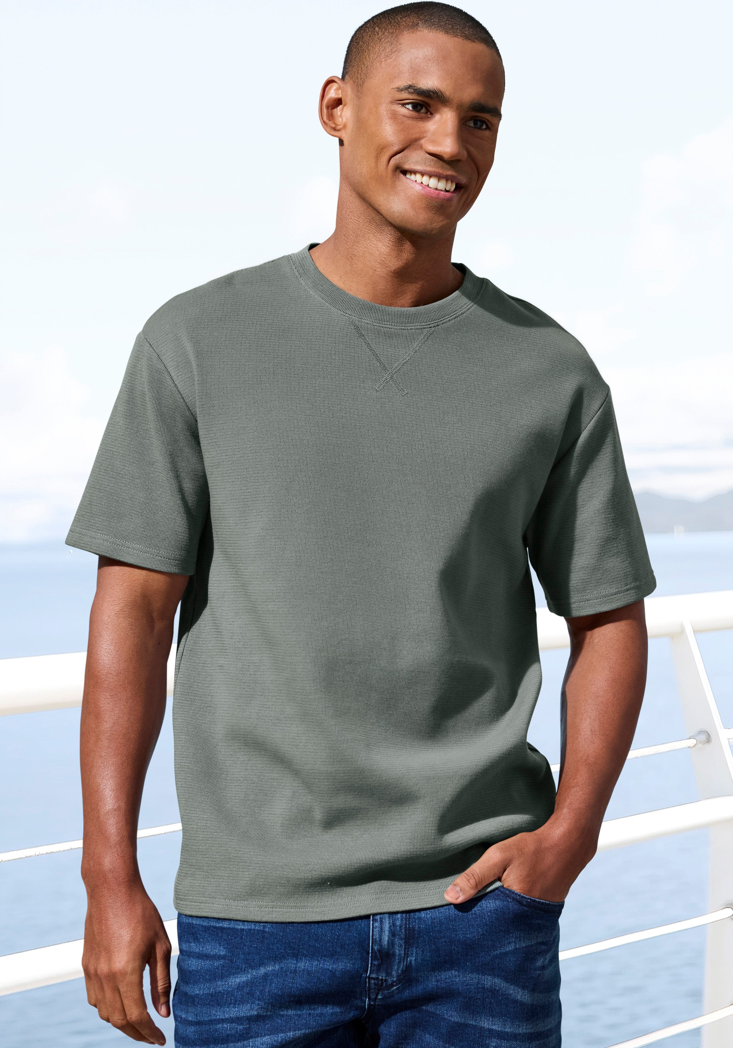 John Devin T-Shirt modische Strukturware aus Baumwoll-Elasthan-Qualität