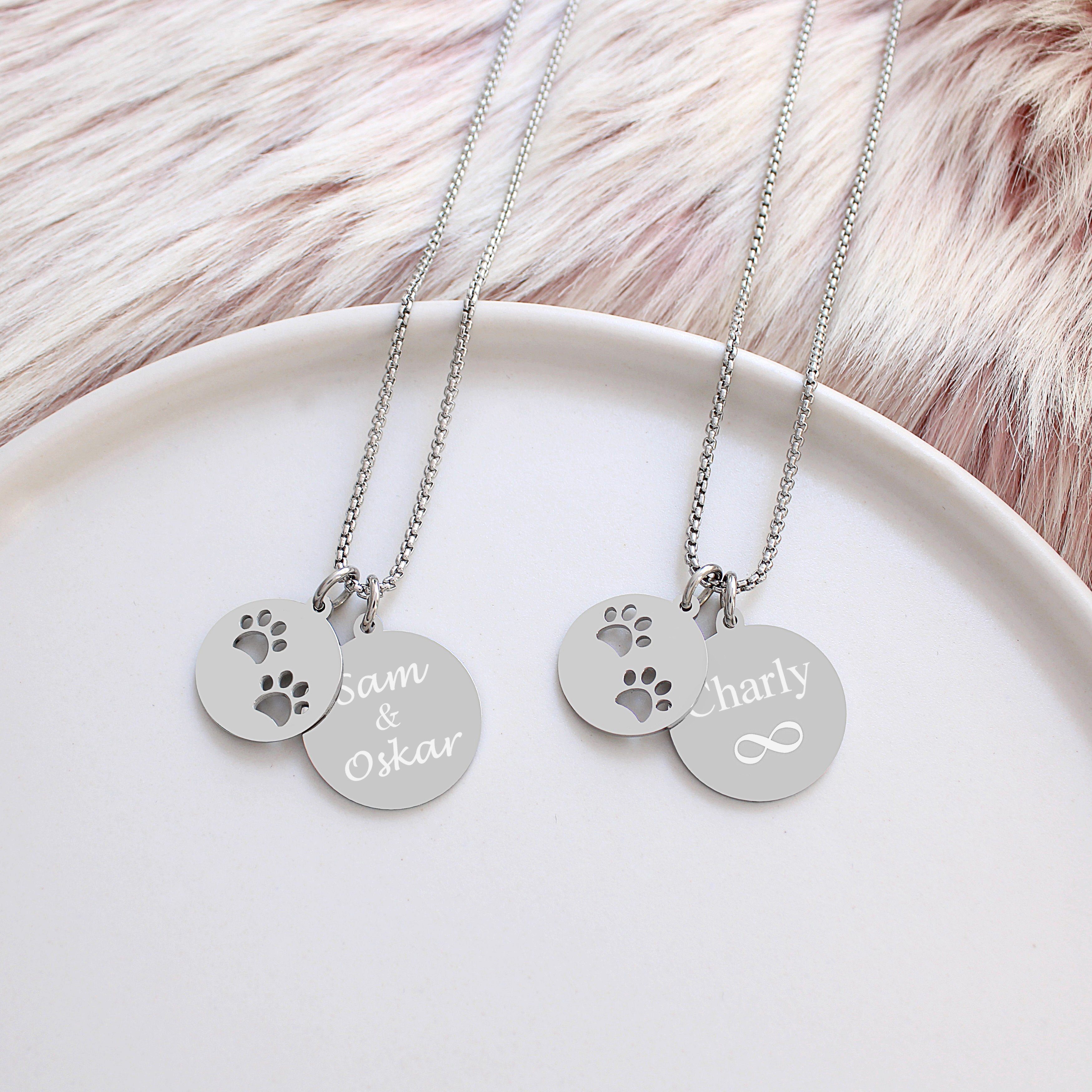 Timando Kette mit Kette Erinnerung Pfoten Halskette Andenken Personalisierte Haustiere) Namen, Katzenpfoten (Hundepfoten Tier mit Anhänger mit Gravur
