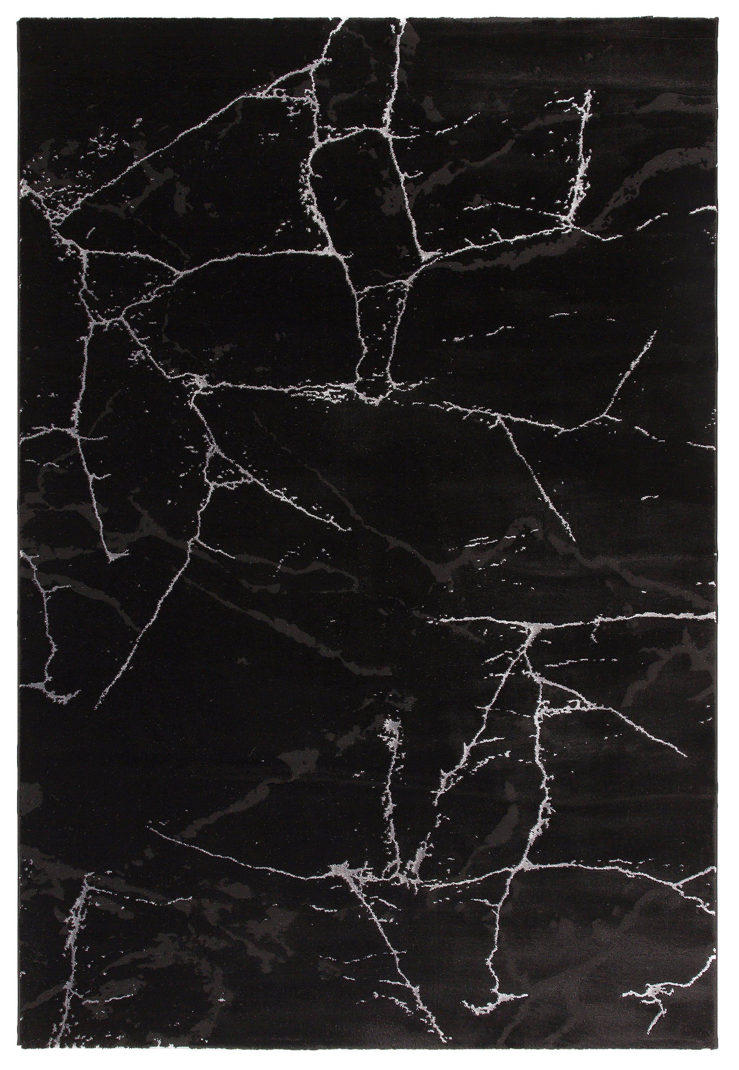 Leonique, black-silver Marmor-Design, Höhe: 12 rechteckig, Teppich Juliet, Kurzflor, modernes pflegeleicht, weich mm,