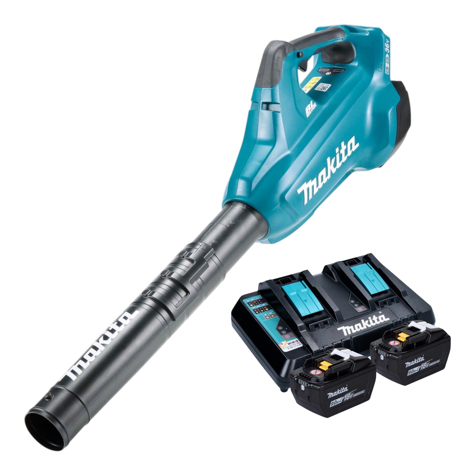 Makita Akku-Laubbläser DUB 362 Z Akku Laubbläser Gebläse 18 V (2x 18 V) + 2x Akku 9,0 Ah
