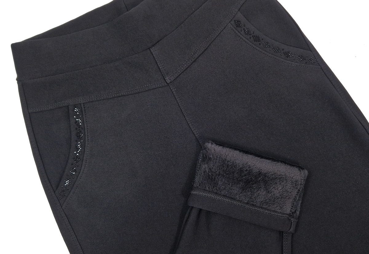 dy_mode Thermohose Damen Thermohose mit Innenfutter Schwarz Winterhose mit Glitzer in Unifarbe, Middel Waist, mit Innenfutter, mit elastischem Bund