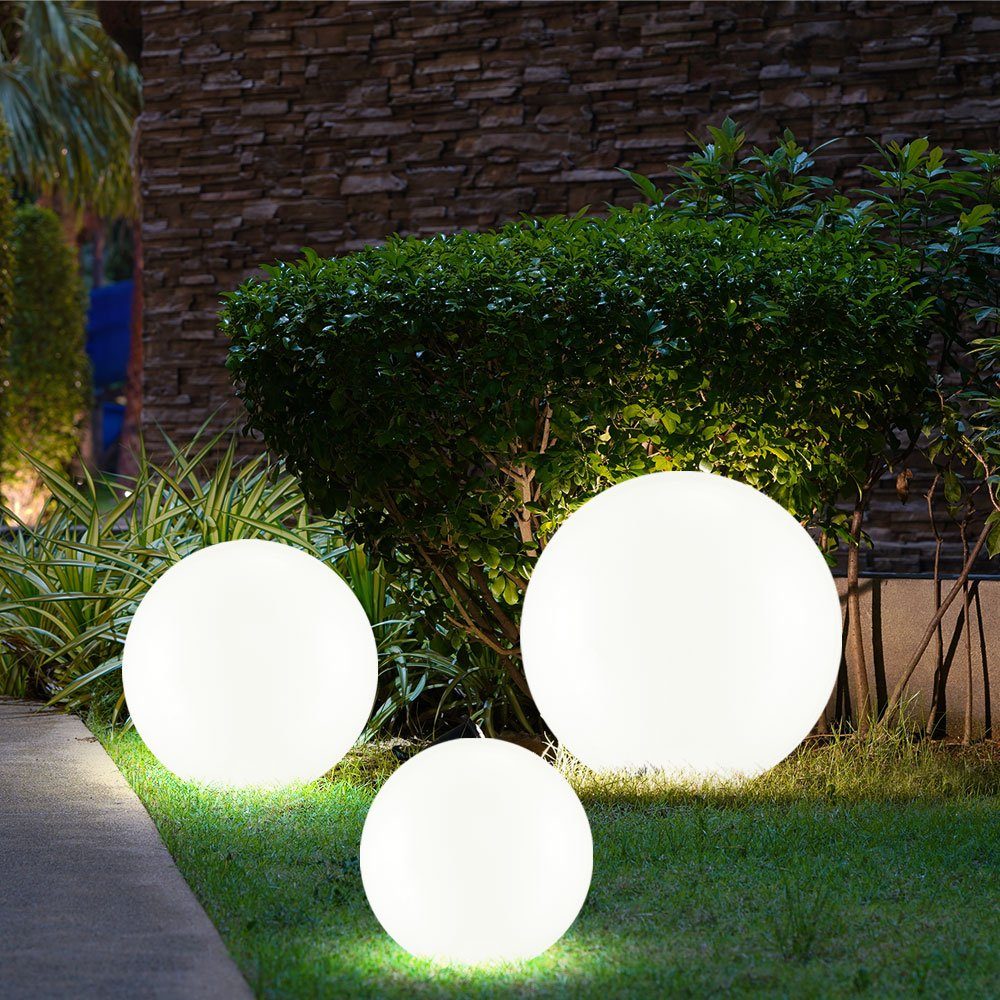 etc-shop Kugeln Außen 3er Gartenleuchte, verbaut, Leuchten Beleuchtungen Solar LED Weiß Set fest LED-Leuchtmittel Lampen LED