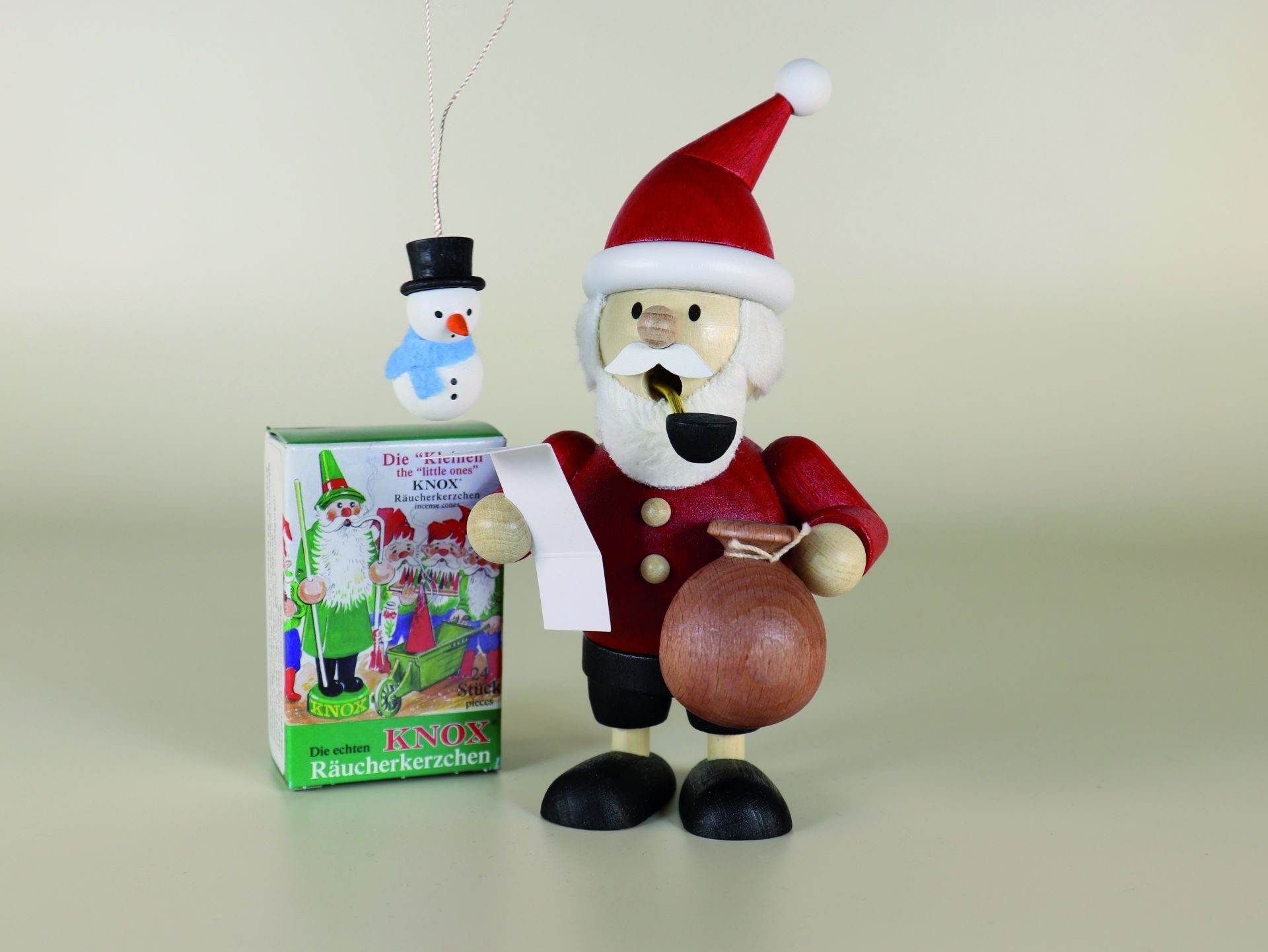 Ullrich Kunsthandwerk Räuchermännchen Geschenkset Mini-Räuchermann "Weihnachtsmann" + 1 Baumbehang + 1 Pack