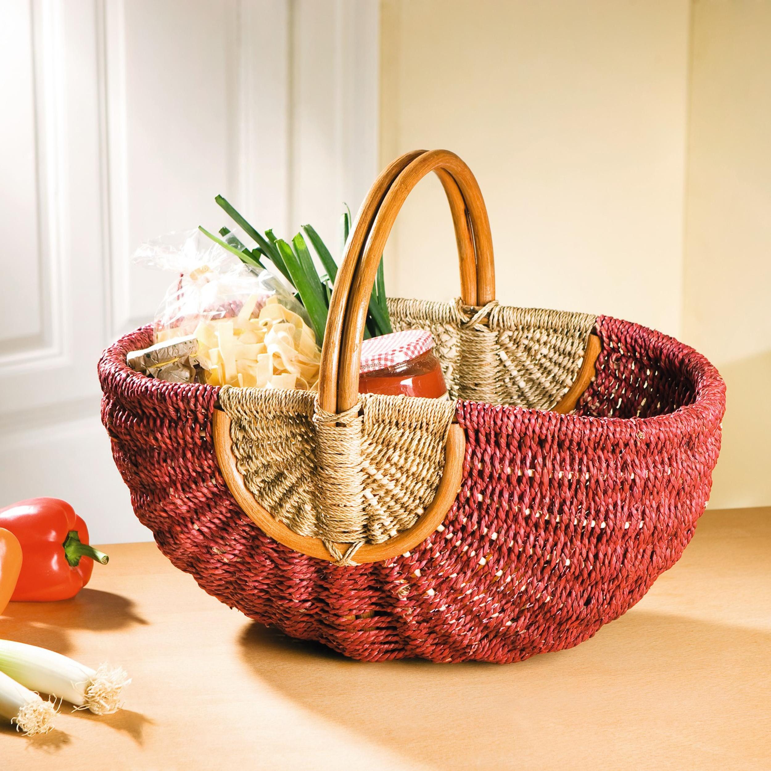 Frank Flechtwaren Flechtkorb Einkaufskorb Rot Seegras & Rattan – Flechtkorb