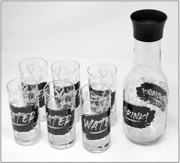 Lashuma Gläser-Set Schwarz-Weiß, Glas, 6x Trinkgläser für Wasser 290 ml, 1x Karaffe Glas 1000 ml