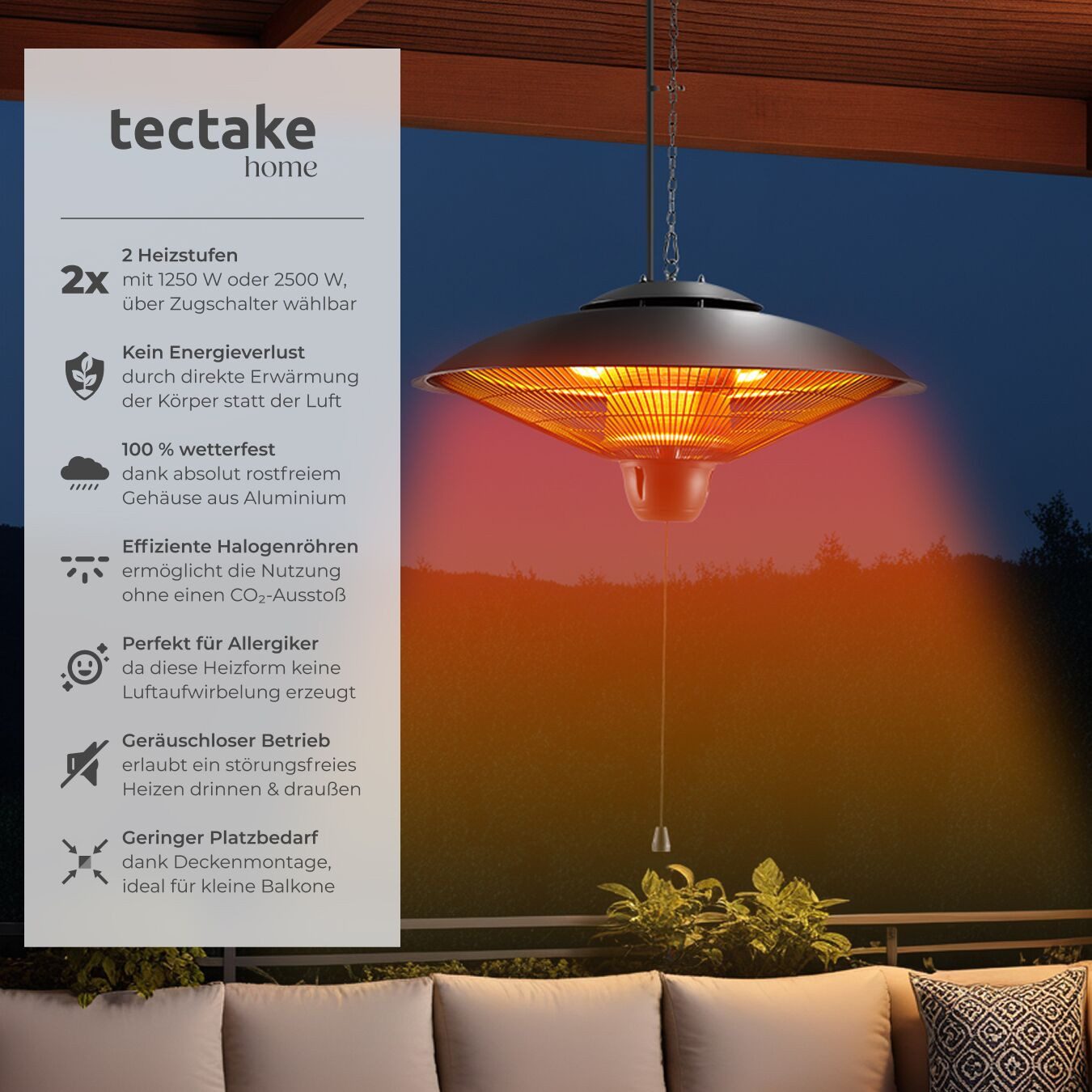 tectake Infrarotstrahler Infrarotheizstrahler, 2 Leistungsstufen, 1250 und günstig online kaufen