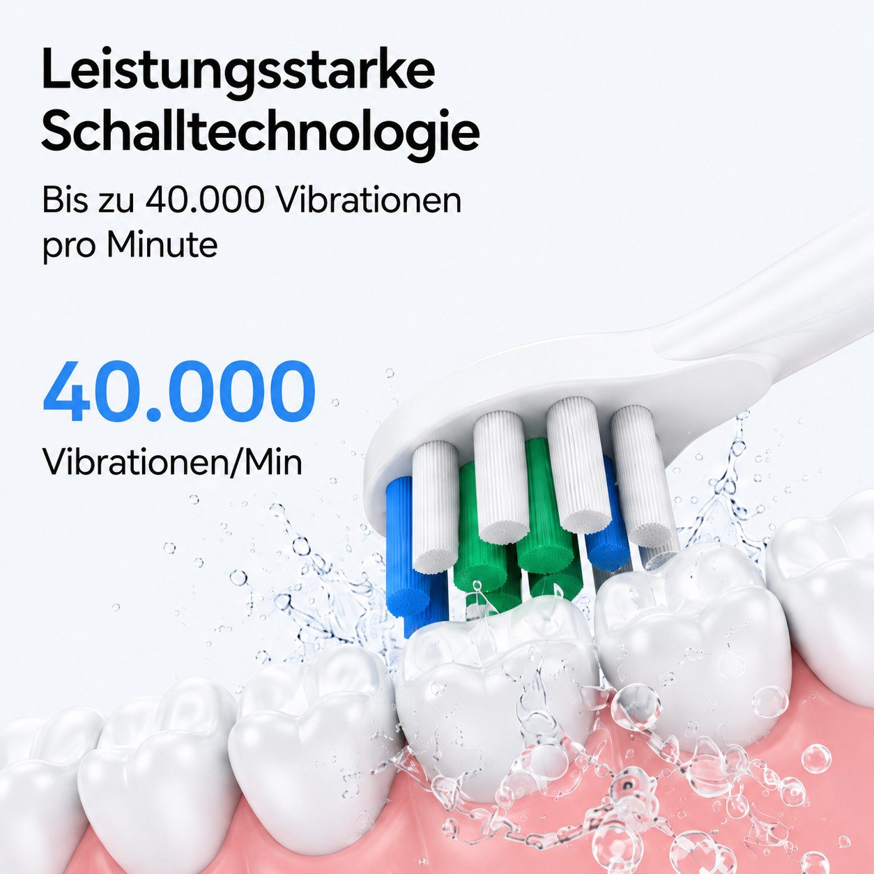 ibettertec Elektrische Zahnbürste Schallzahnbürste für Zahnpflege, mit 5 modi, Aufsteckbürsten: 8 St., 40000VPM UIltraschall, Putzdauer-Erinnerung, IP67 Wasserdicht, für Erwachsene und Kinder