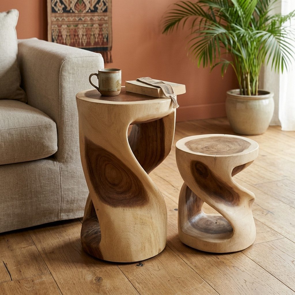 Kinaree Beistelltisch Couchtisch Massivholz rund gewachst Thailand zwei Größen, Akazie Massivholz, Naturprodukt, Unikate, Podest, Thailand, asia Möbel