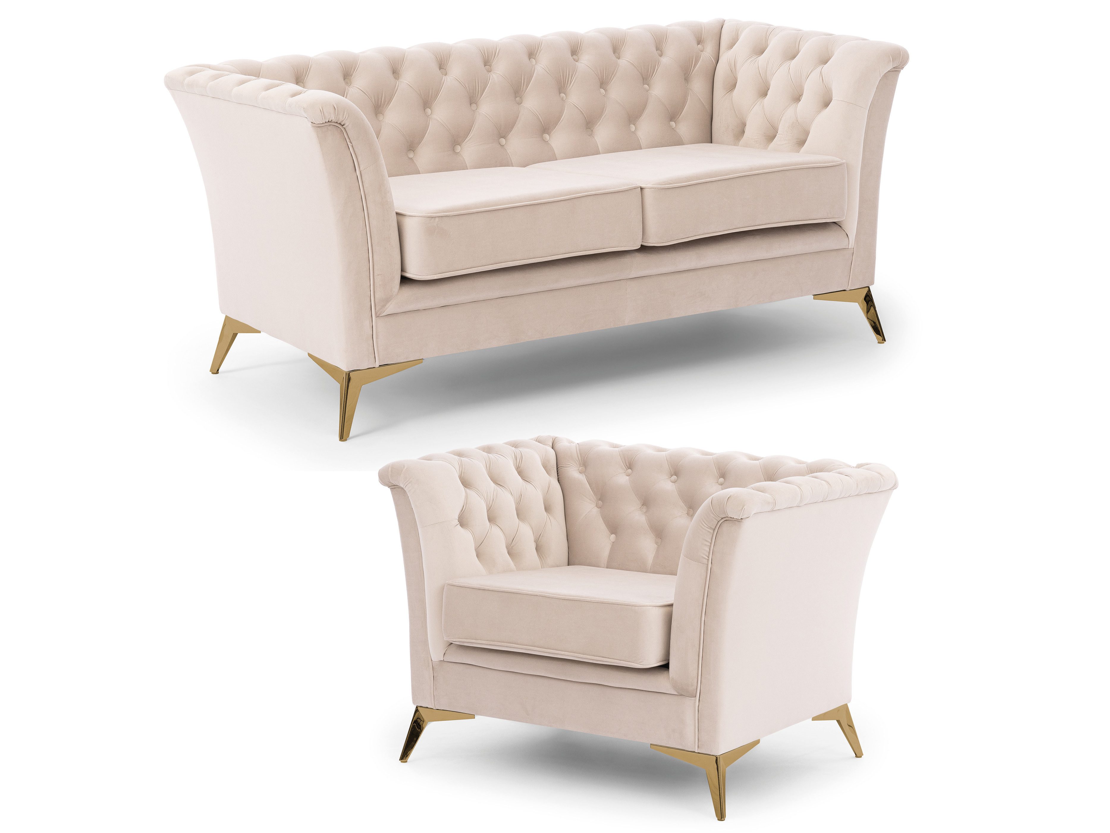 S-Style Möbel Polstergarnitur 2+1 Whitby, aus Samt mit goldenen, silbernen oder schwarzen Füßen