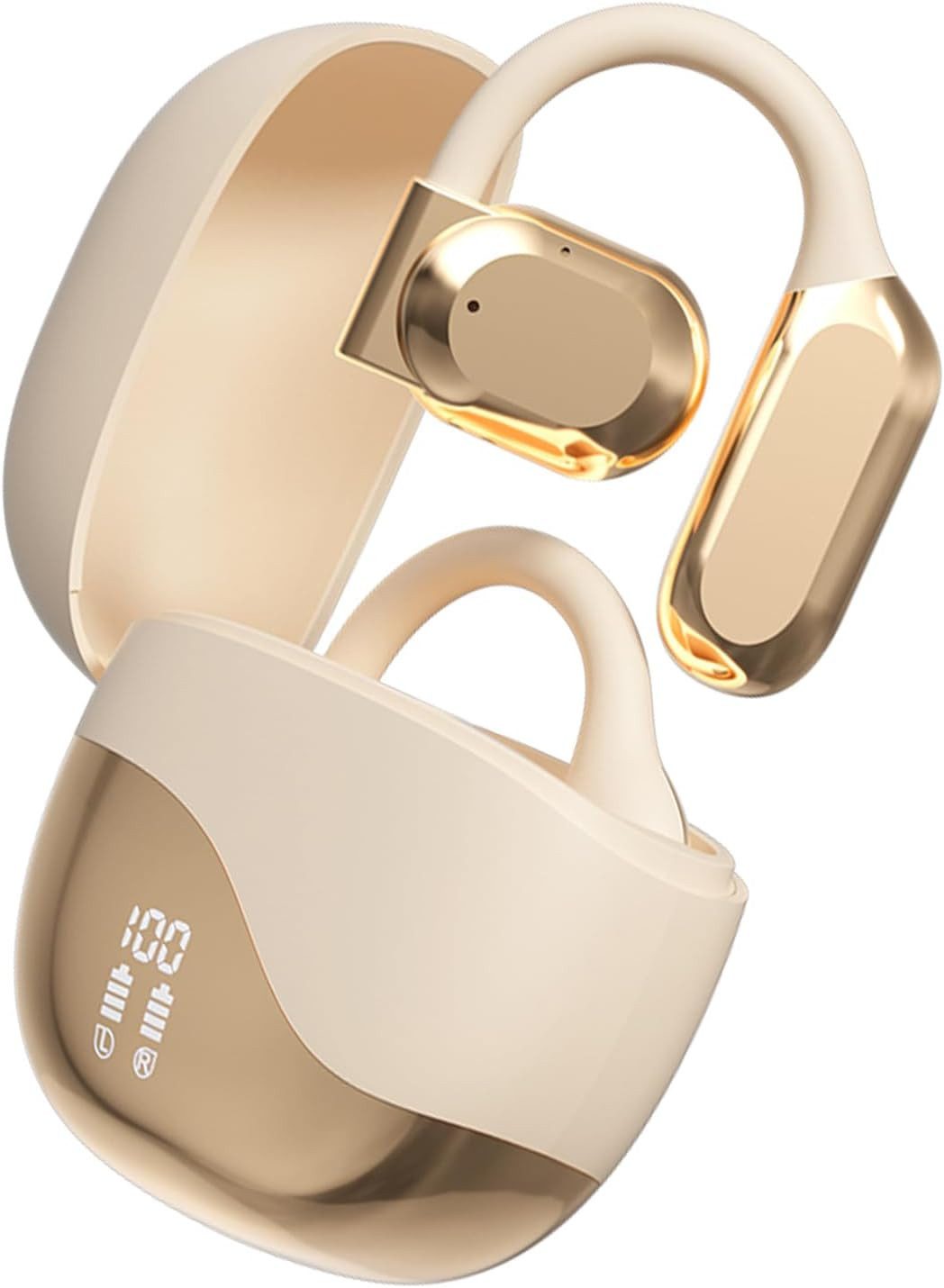 FELIXLEO AI Übersetzer Ohrhörer 144 Sprachen Echtzeit Open Ear Beige On-Ear-Kopfhörer