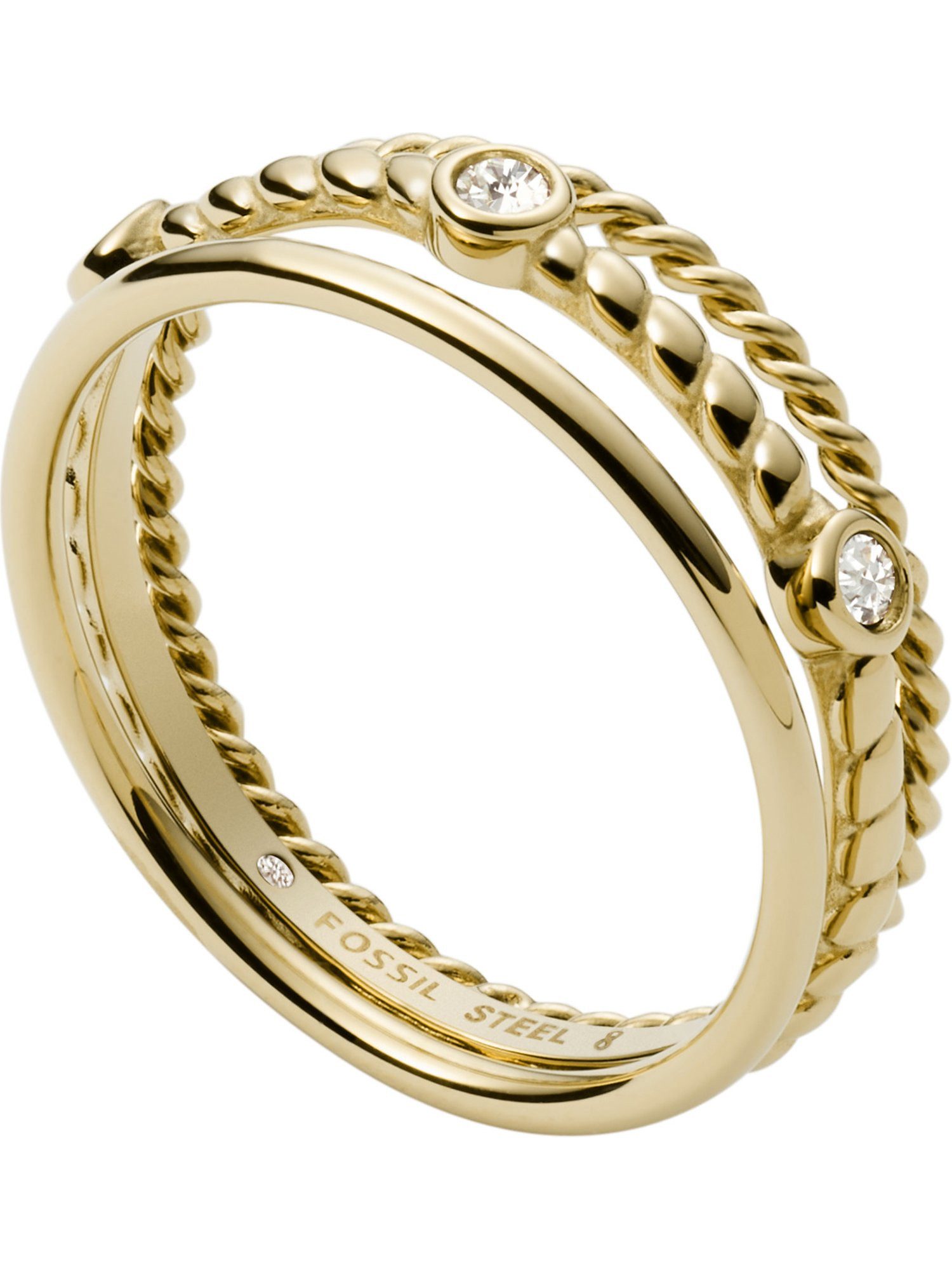 Fingerring Fossil Damen-Damenring Edelstahl Glasstein