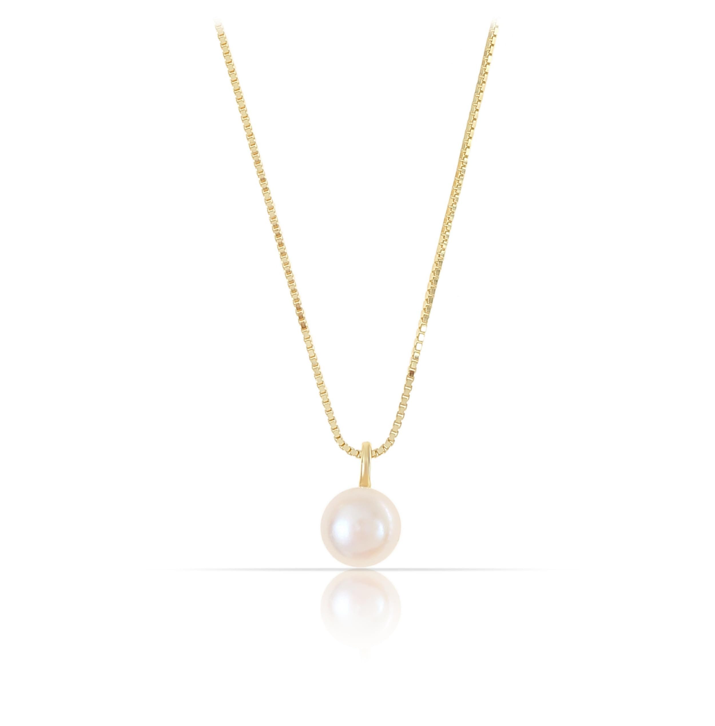 Made by Nami Kette mit Anhänger für Damen in Gold aus 925 Sterling Silber mit Perle als Anhänger, Wasserfester Schmuck 40 + 5 cm Länge