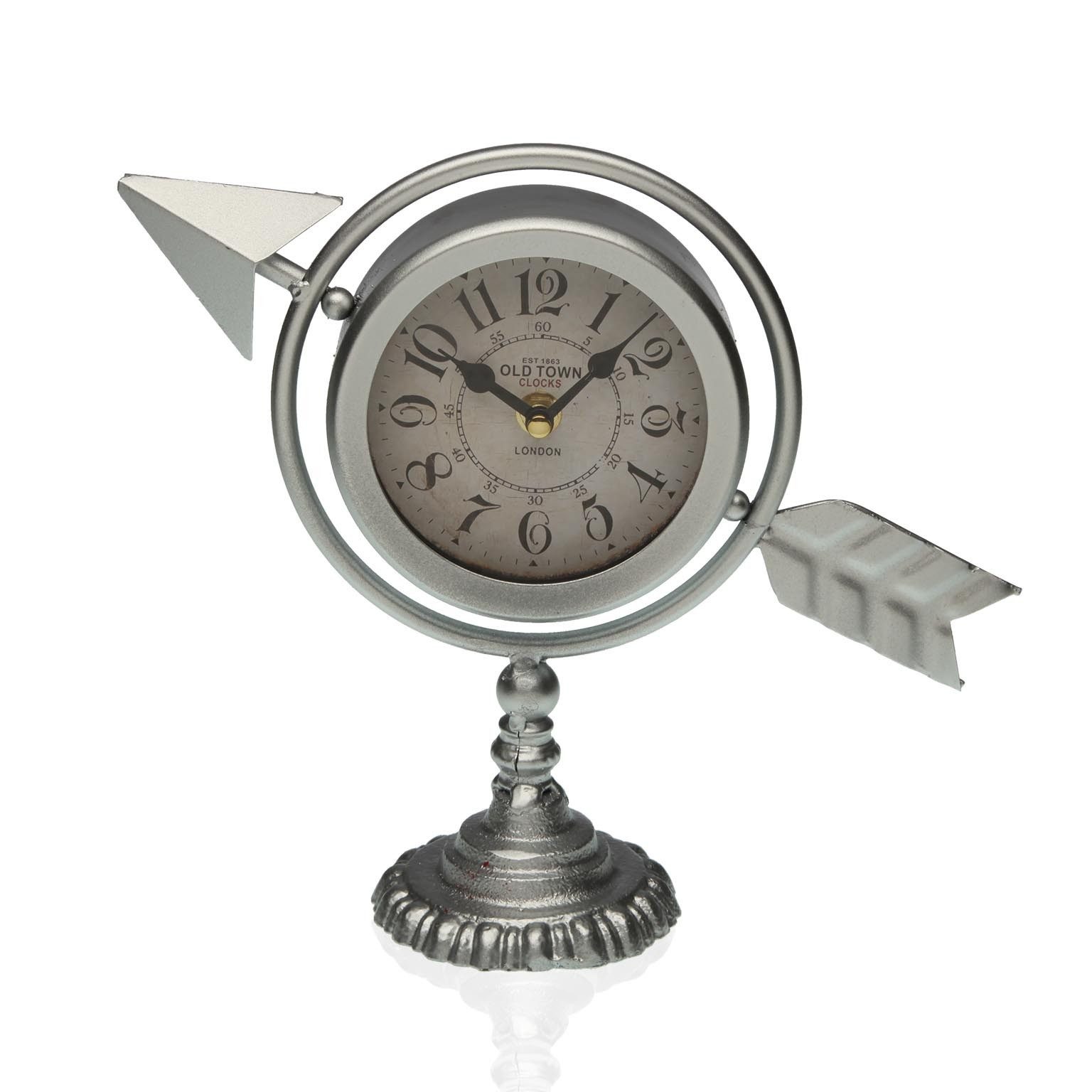 Uhr Tischuhr Vintage Look Retro Wecker Vollständiger Pfeil Silberfarben Me