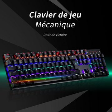 teamwolf Mechanische Gaming Professional Combo Tastatur- und Maus-Set, mit RGB-Hintergrundbeleuchtung, 105 Tasten und Maus 4800 DPI